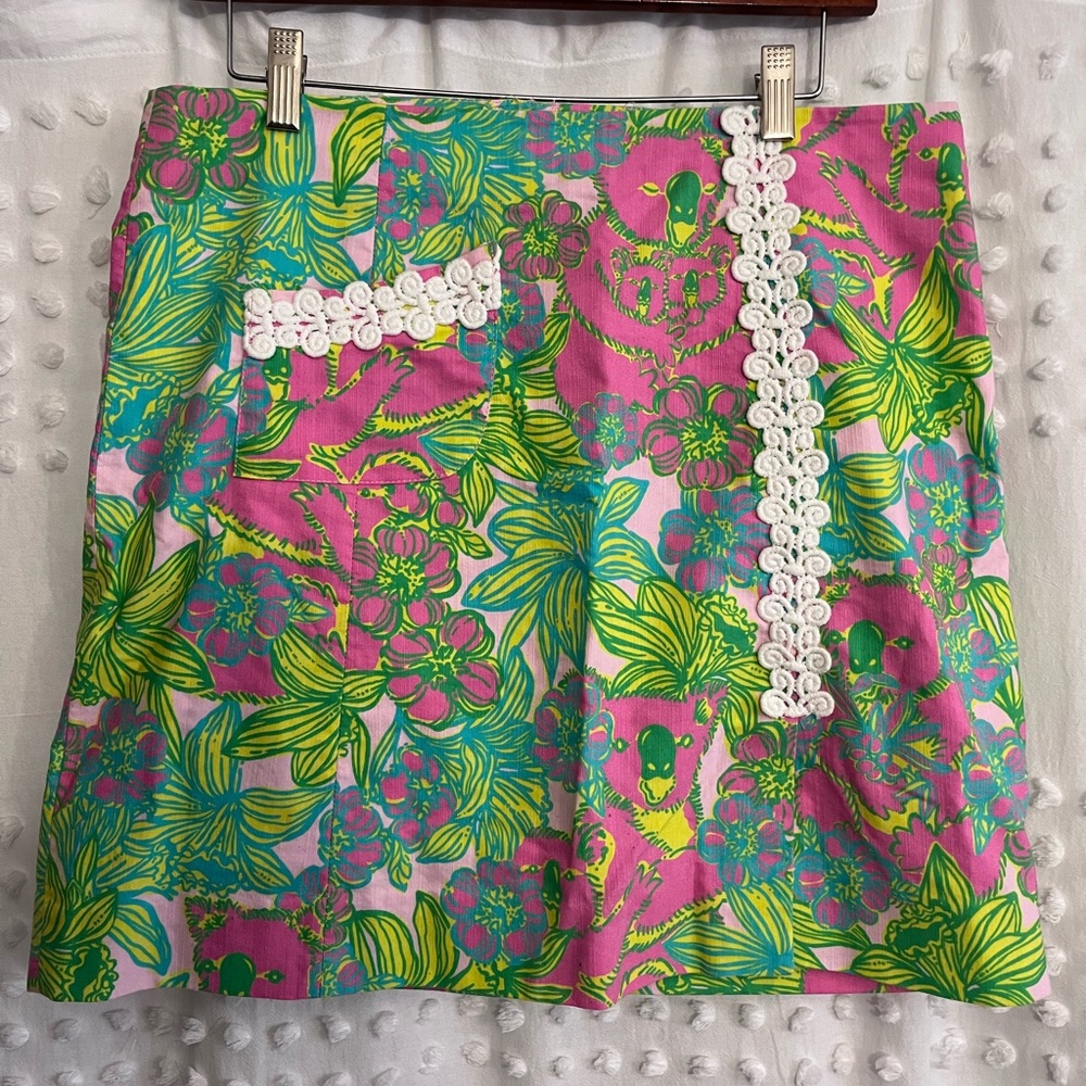 Lilly Pulitzer Originals Colorful Floral Koala Skirt with Lace Detail Size 8